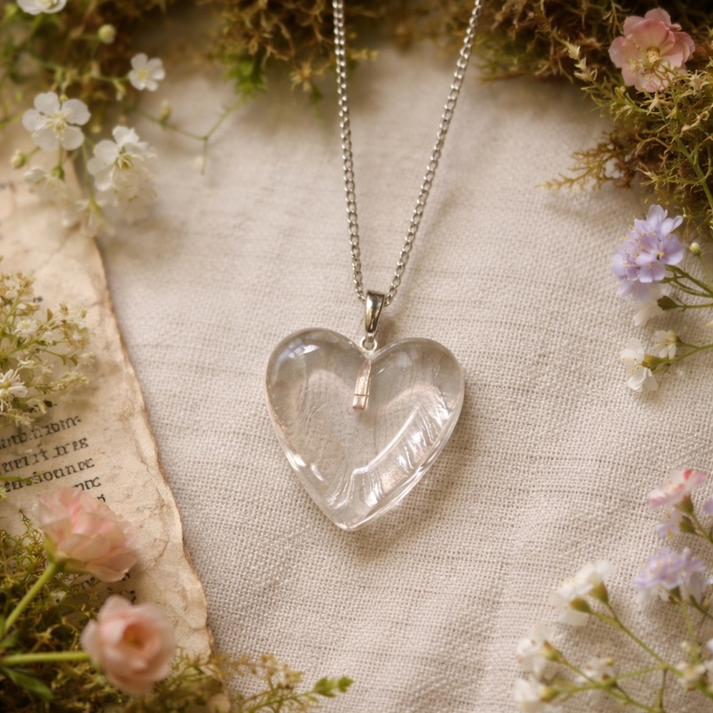 🌷Vintage Crystal Heart Necklace Sterling Silver Cottagecore European 💕🦋